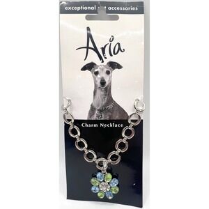 Aria Flower Charm Dog Necklace Blue Green Crystal 8–12" Lobster‎ Clasp NWT